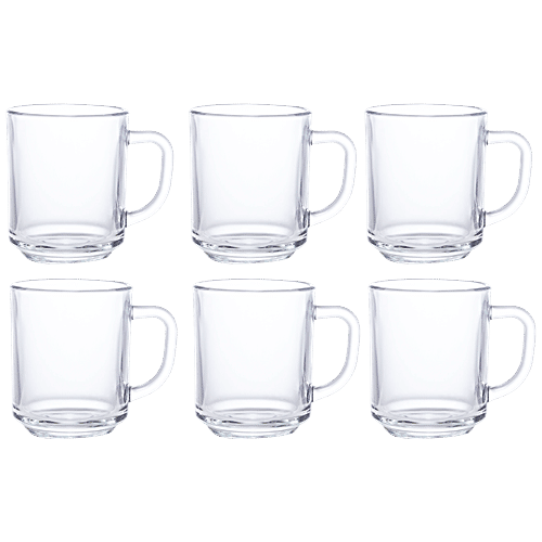 Roxx Tea/Coffee Glass Mug - Transparent, Canary, 250 ml (Set of 6) 