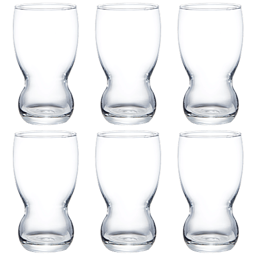 Roxx Fountain HB Tumbler - Premium Quality Glass, Round, Transparent, 365 ml (Set of 6) 