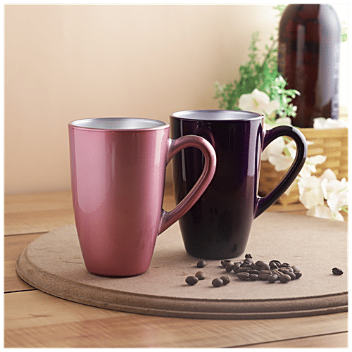 Pasabahce Aqua Metallic Tea/coffee Mug - 55393, Pink & Purple, Sturdy, Highly Durable, 325 ml (Set of 2) 