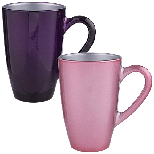 Pasabahce Aqua Metallic Tea/coffee Mug - 55393, Pink & Purple, Sturdy, Highly Durable, 325 ml (Set of 2) 