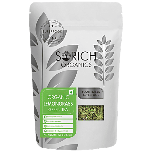 Sorich Organics Lemongrass Green Tea - Rich In Antioxidants, Boosts Metabolism & Burns Fat, 100 g Pouch
