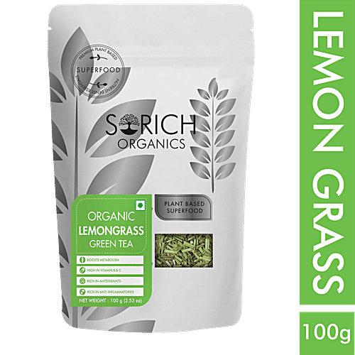 Sorich Organics Lemongrass Green Tea - Rich In Antioxidants, Boosts Metabolism & Burns Fat, 100 g Pouch