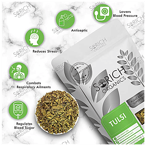 Sorich Organics Tulsi Green Tea - Rich In Antioxidants, Aids Weight Loss, Relieves Anxiety & Stress, 100 g Pouch