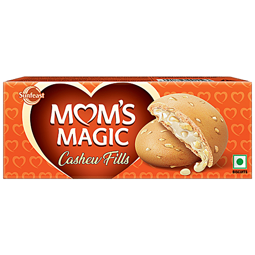 Sunfeast Mom's Magic Cashew Fills, Centre-Filled Cookies With Cashew & Molten Crème - Tea-Time Snack, 75 g Pouch