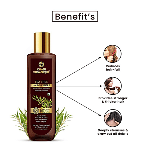 Khadi Organique Tea Tree Hair Cleanser - With Neem, Basil, Reduces Hair Fall, SLS & Paraben Free, 200 ml  