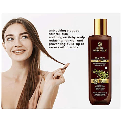 Khadi Organique Tea Tree Hair Cleanser - With Neem, Basil, Reduces Hair Fall, SLS & Paraben Free, 200 ml  