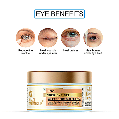Khadi Organique Under Eye Gel - With Wheat Germ & Aloe Vera Extracts, Removes Dark Circles, 50 g  