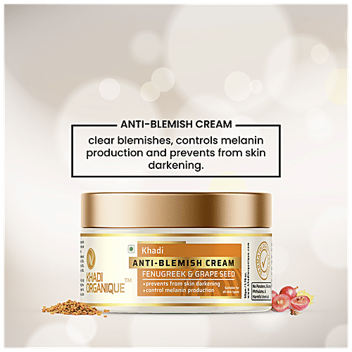 Khadi Organique Anti Blemish Cream - Fenugreek & Grapeseed Extract, Prevents Skin Darkening, 50 g