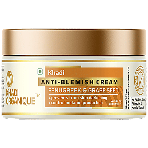 Khadi Organique Anti Blemish Cream - Fenugreek & Grapeseed Extract, Prevents Skin Darkening, 50 g