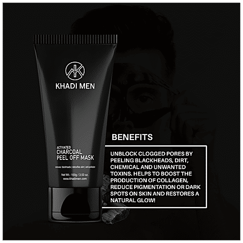 Khadi Men Activated Charcoal Peel Off Mask - With Green Tea & Orange Peel Extract, Removes Dead Skin Cells, 100 g  
