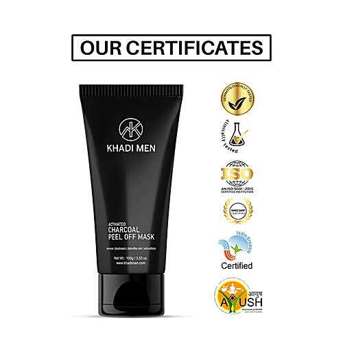 Khadi Men Activated Charcoal Peel Off Mask - With Green Tea & Orange Peel Extract, Removes Dead Skin Cells, 100 g  