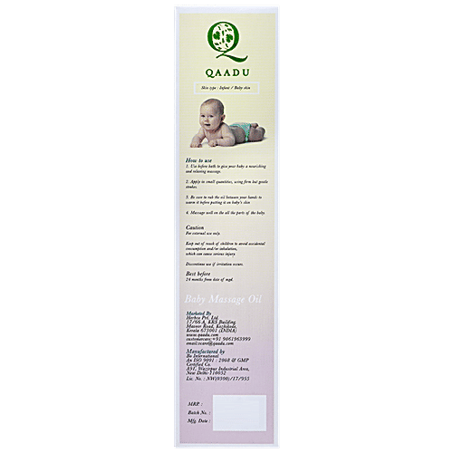 Qaadu Baby Massage Oil - With Jojoba Oil, Shea Butter, Improves Blood Circulation, Reduce Dryness, 200 ml  