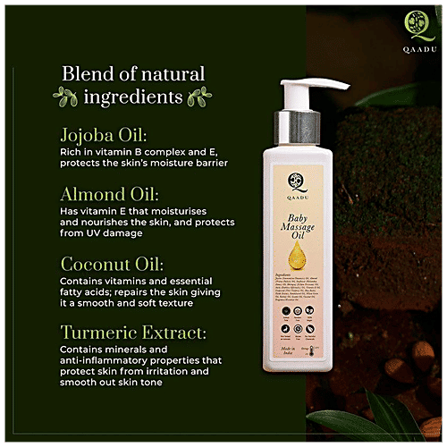 Qaadu Baby Massage Oil - With Jojoba Oil, Shea Butter, Improves Blood Circulation, Reduce Dryness, 200 ml  