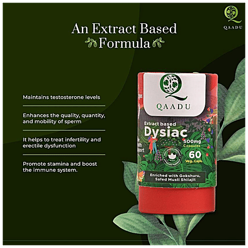 Qaadu Dysiac 500 mg Capsules - Enriched With Safed Musli, Promotes Stamina, Boosts Immunity, 60 pcs  