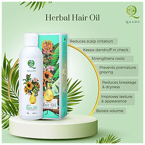 Qaadu Herbal Hair Oil - Promotes Healthy Scalp, Improves Hair Growth, Treats Dry/Flaky Scalp, 200 ml
