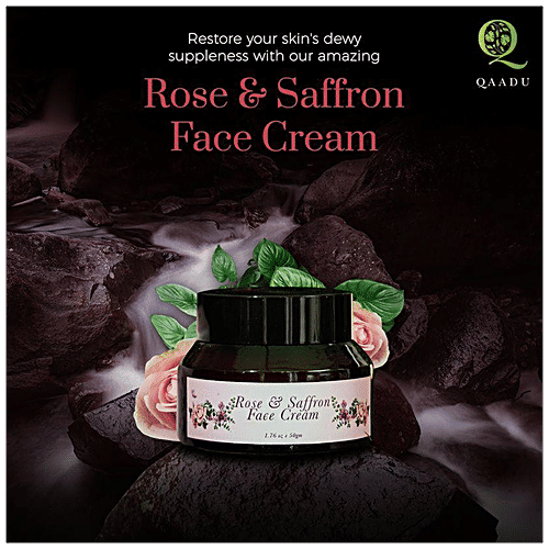 Qaadu Rose & Saffron Face Cream - Improves Skin's Elasticity, Texture, Complexion, 50 g  