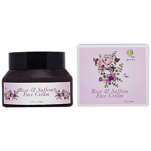 Qaadu Rose & Saffron Face Cream - Improves Skin's Elasticity, Texture, Complexion, 50 g  