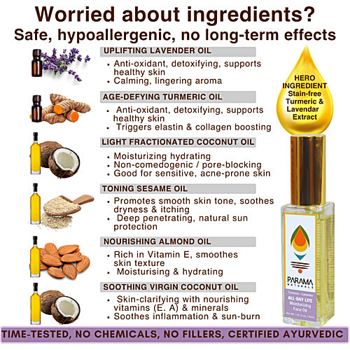 Parama Naturals All-Day Lite Moisturizing Face Oil - Turmeric-Lavender, Non-greasy, For Even Skin Tone, 30 ml
