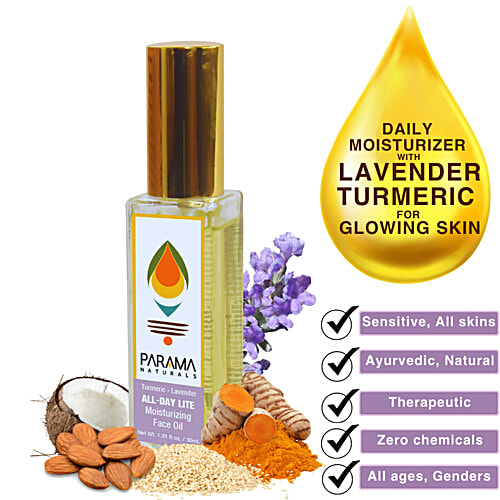 Parama Naturals All-Day Lite Moisturizing Face Oil - Turmeric-Lavender, Non-greasy, For Even Skin Tone, 30 ml