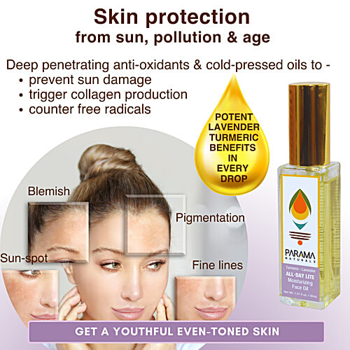 Parama Naturals All-Day Lite Moisturizing Face Oil - Turmeric-Lavender, Non-greasy, For Even Skin Tone, 30 ml