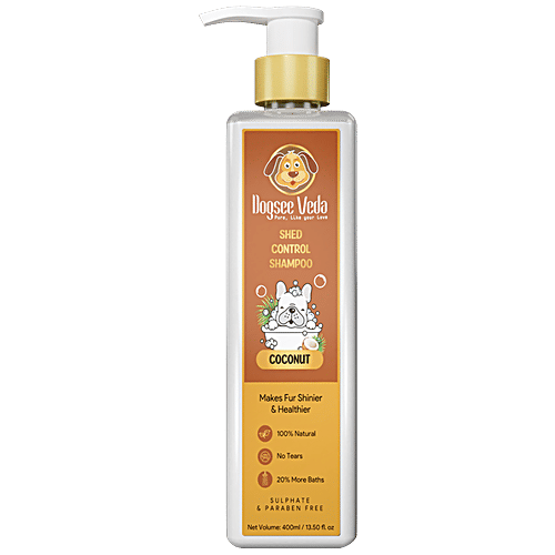 Dogsee Veda - Shed Control Shampoo, Coconut Oil, Make Fur Shinner & Healthier, No Tears, 400 ml  
