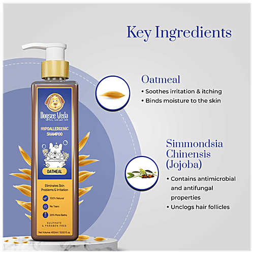 Dogsee Veda - Hypoallergenic Shampoo, Oatmeal, Eliminates Skin Problems & Irritation, No Tears, 200 ml  