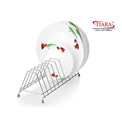 Tiara Leo Stainless Steel Thali Rack, Dish Rack, Plate Stand, Dish Stand, Lid Holder Utensil Rack For Kitchen - 10 Section, 1 pc  