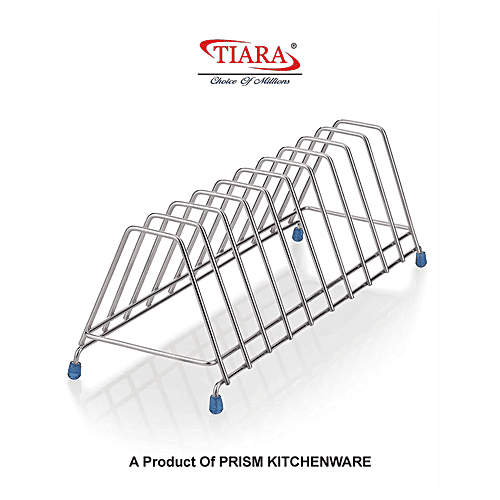Tiara Leo Stainless Steel Thali Rack, Dish Rack, Plate Stand, Dish Stand, Lid Holder Utensil Rack For Kitchen - 10 Section, 1 pc  