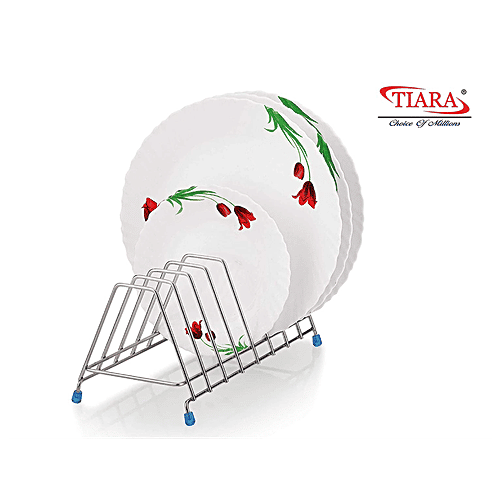 Tiara Leo Stainless Steel Thali Rack, Dish Rack, Plate Stand, Dish Stand, Lid Holder Utensil Rack For Kitchen - 8 Sections, 1 pc  