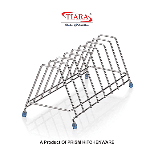 Tiara Leo Stainless Steel Thali Rack, Dish Rack, Plate Stand, Dish Stand, Lid Holder Utensil Rack For Kitchen - 8 Sections, 1 pc  