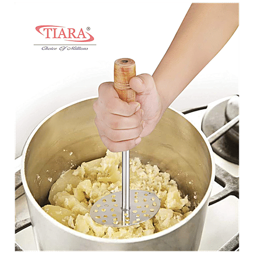Buy TIARA Stainless Steel Oval Pav Bhaji, Potato Masher With Wooden
