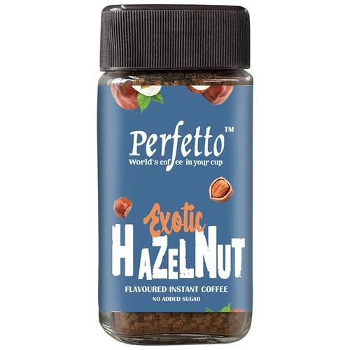 Perfetto Flavoured Instant Coffee - Exotic Hazelnut, Intense Aroma, Flavour, Great Taste, 50 g Jar 