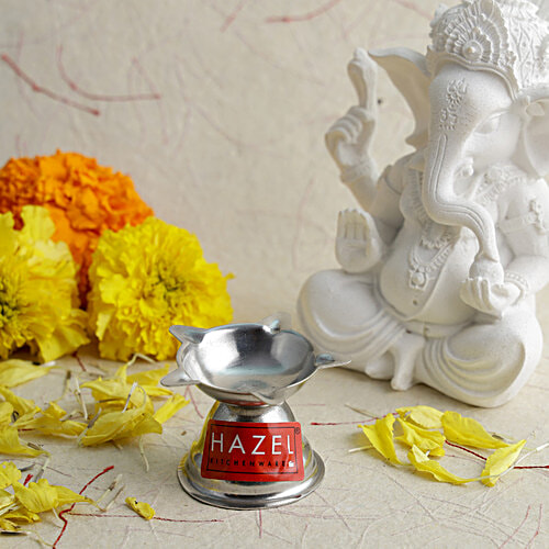 Hazel Stainless Steel Diya Panchvati - Silver, Beautiful & Durable, For Decoration, 1 pc