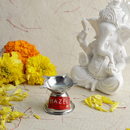 Hazel Stainless Steel Diya Panchvati - Silver, Beautiful & Durable, For Decoration, 1 pc