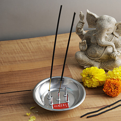 Hazel Agarbati Stainless Steel Plate Incense Stick Holder - 5 Holes, For Meditative & Peaceful Ambience, 1 pc  Meditative Ambience
 Peaceful Atmosphere