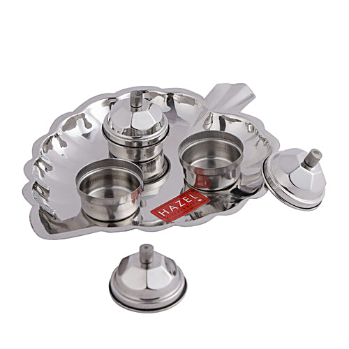 Hazel Steel Pan With Karanda Kumkum Pots For Festivities & Hindu Religious Purpose, 1 pc  