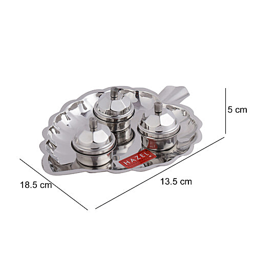 Hazel Steel Pan With Karanda Kumkum Pots For Festivities & Hindu Religious Purpose, 1 pc  