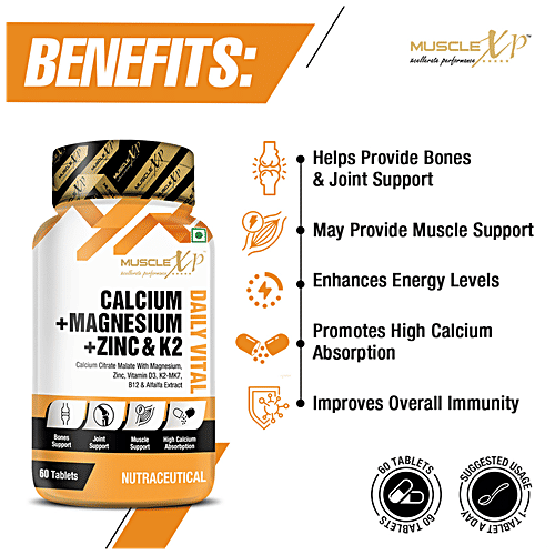 Buy MuscleXP Daily Vital Calcium + Magnesium + Zinc & K2 Tablet For