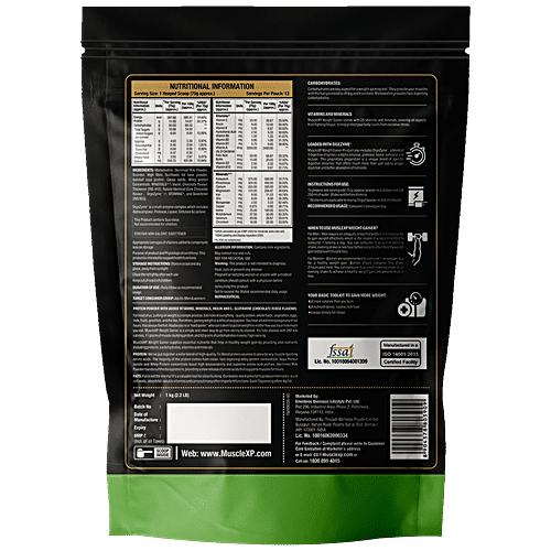 MuscleXP Weight Gainer Protein Powder With Vitamins, Minerals & Digestive Enzymes - Chocolate Fudge Flavour, For Energy, 1 kg  