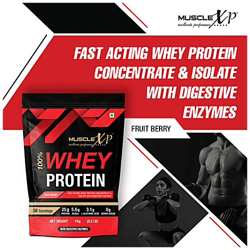 Buy MuscleXP Whey Protein Concentrate & Isolate With Digestive Enzymes Fruit Berry Flavour