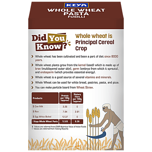 Keya Whole Wheat Fusilli Pasta - Healthy, Rich In Protein & Dietary Fibre, 450 g Box 