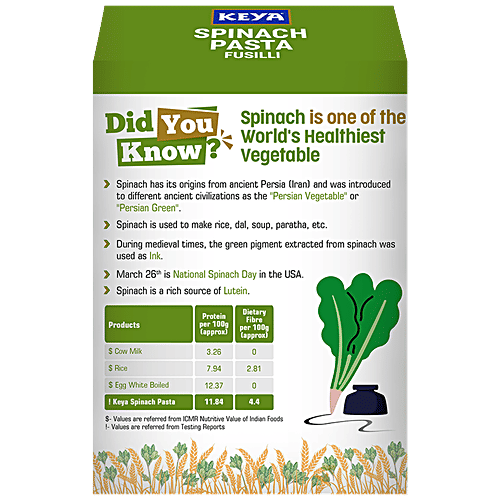 Buy Keya Spinach Fusilli Pasta Healthy, Rich In Protein & Dietary