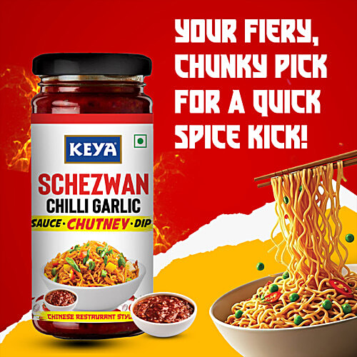 Keya Schezwan Chilli Garlic Chutney - For Preparing Pasta, Spring Roll, Chinese Platter, 250 g Glass Jar 