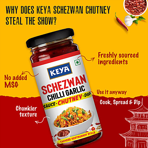 Keya Schezwan Chilli Garlic Chutney - For Preparing Pasta, Spring Roll, Chinese Platter, 250 g Glass Jar 