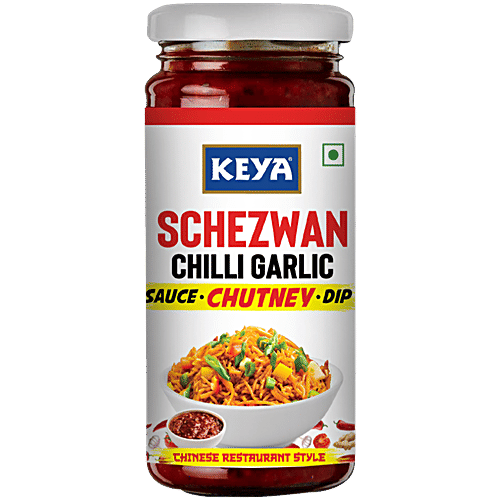 Keya Schezwan Chilli Garlic Chutney - For Preparing Pasta, Spring Roll, Chinese Platter, 250 g Glass Jar 