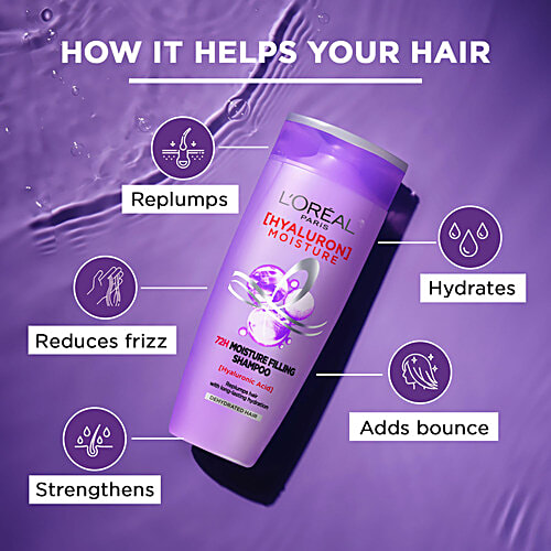 L'Oreal Paris Hyaluron Moisture 72H Moisture Filling Shampoo | With Hyaluronic Acid | For Dry & Dehydrated Hair | Adds Shine & Bounce, 340 ml  