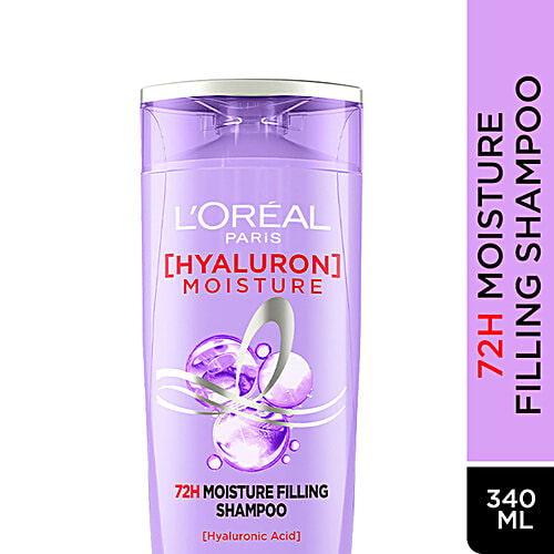 L'Oreal Paris Hyaluron Moisture 72H Moisture Filling Shampoo | With Hyaluronic Acid | For Dry & Dehydrated Hair | Adds Shine & Bounce, 340 ml  