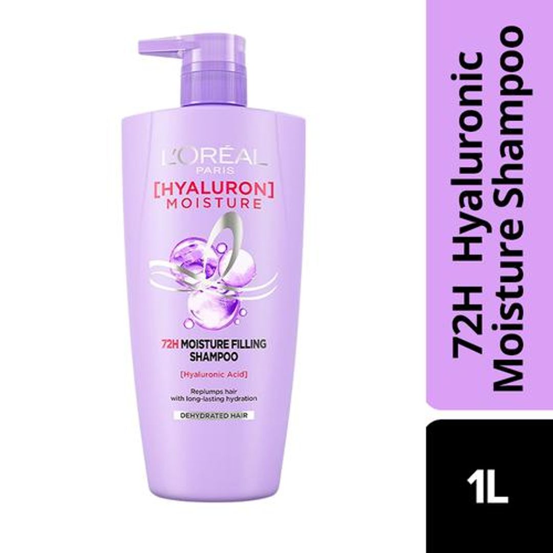 Loreal Paris Hyaluron Moisture 72H Moisture Filling Shampoo | With Hyaluronic Acid | For Dry & Dehydrated Hair | Adds Shine & Bounce, 1 L 