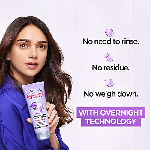 L'Oreal Paris Hyaluron Moisture 72H Hydra Filling Night Cream - Leave In Hair Cream, For Dehydrated Hair, 180 ml  