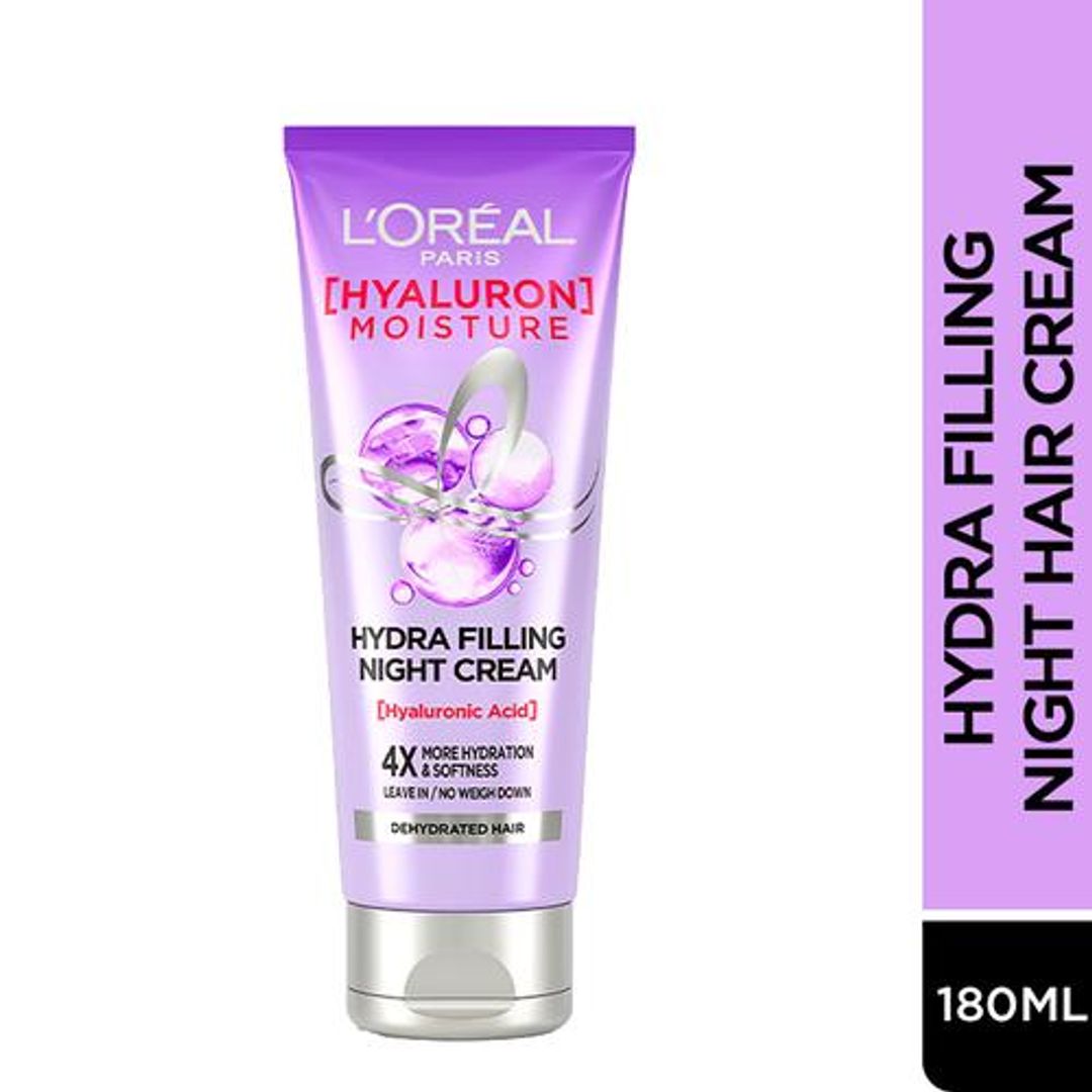 Loreal Paris Hyaluron Moisture 72H Hydra Filling Night Cream - Leave In Hair Cream, For Dehydrated Hair, 180 ml 